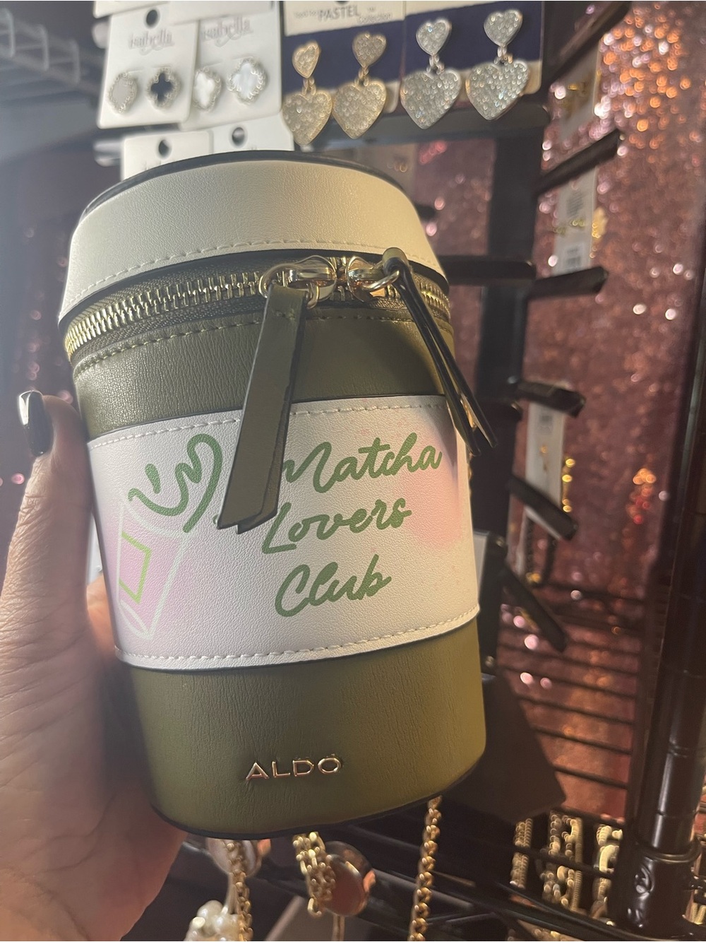 ALDO Matcha Lovers Club Green and White Cylinder Crossbody Bag